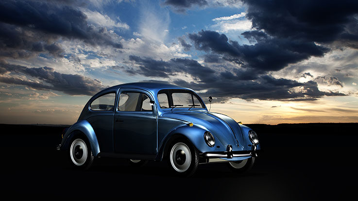 blue volkswagen beetle